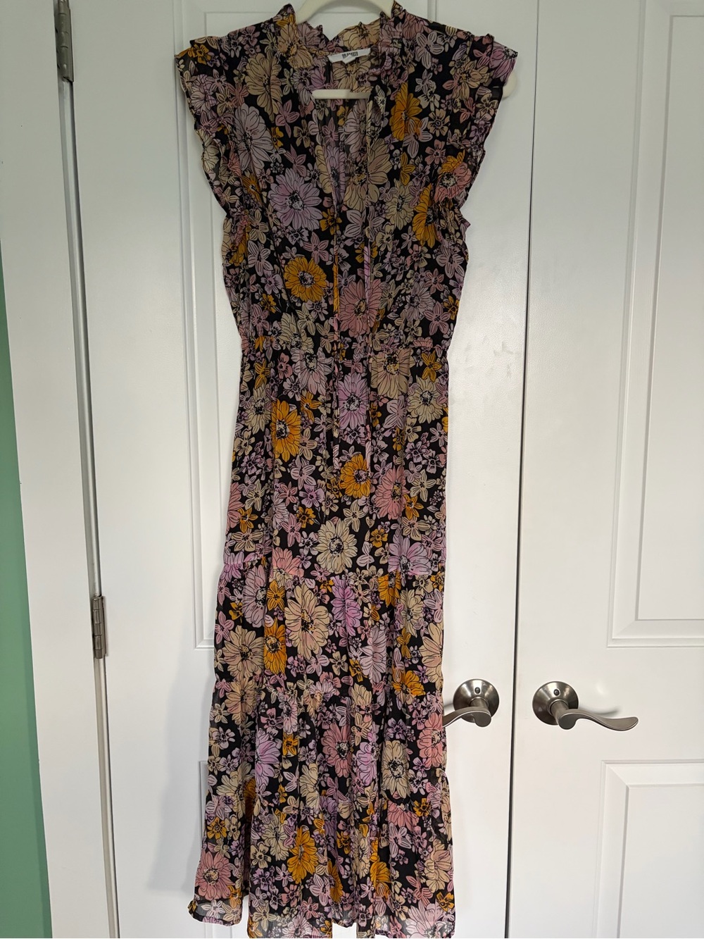 BB Dakota Black Floral Maxi Dress with Pink & Yellow Blooms